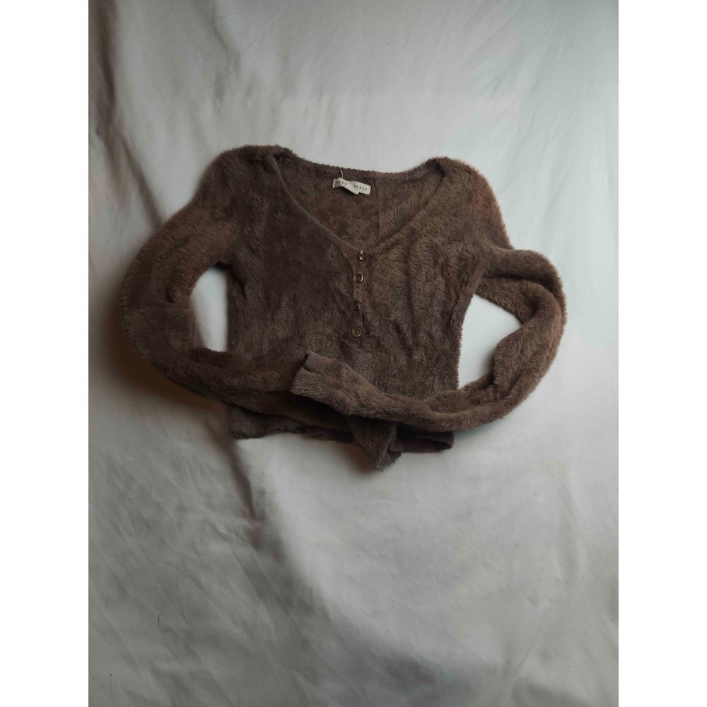 Aéropostale Cardigan Womens XS Brown Fuzzy Knit Grunge Soft Girl Boho Preppy Y2K